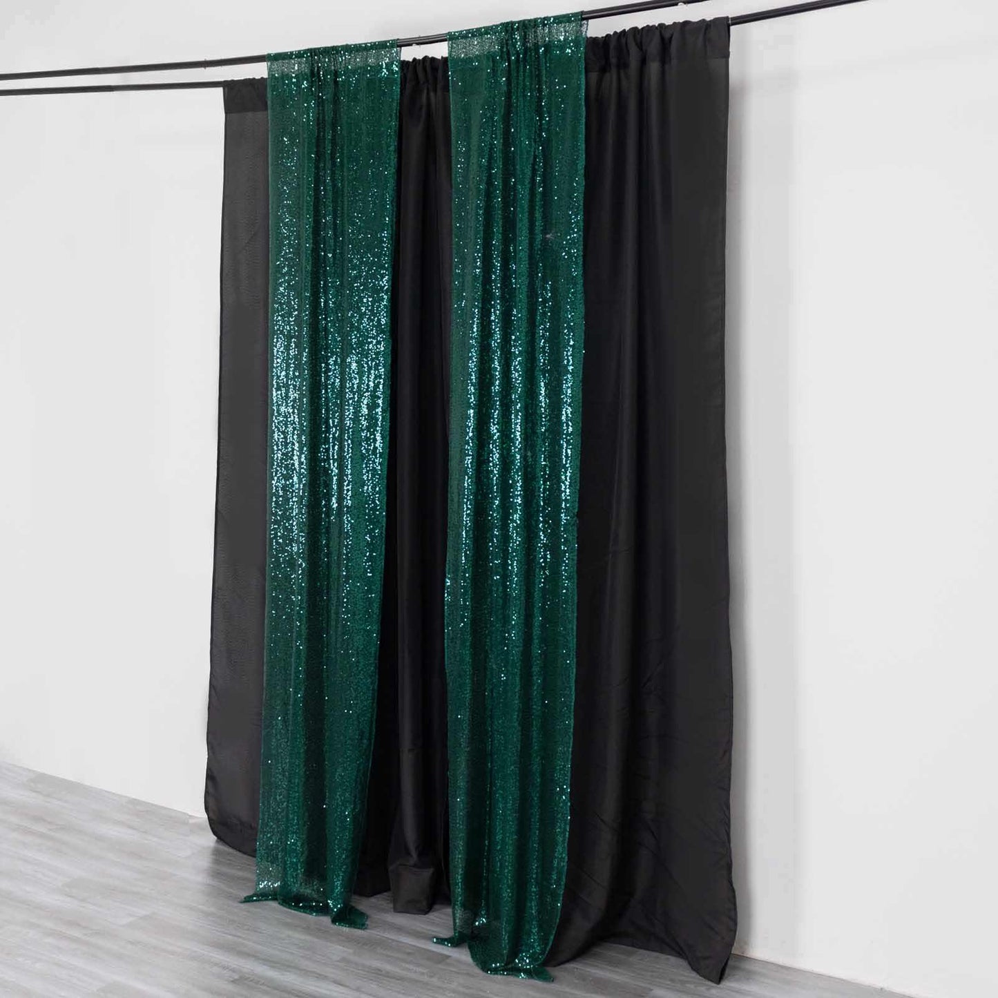 2 Pack Hunter Emerald Green Sequin Event Curtain Drapes with Rod Pockets, Seamless Backdrop Event Panels - 8ftx2ft