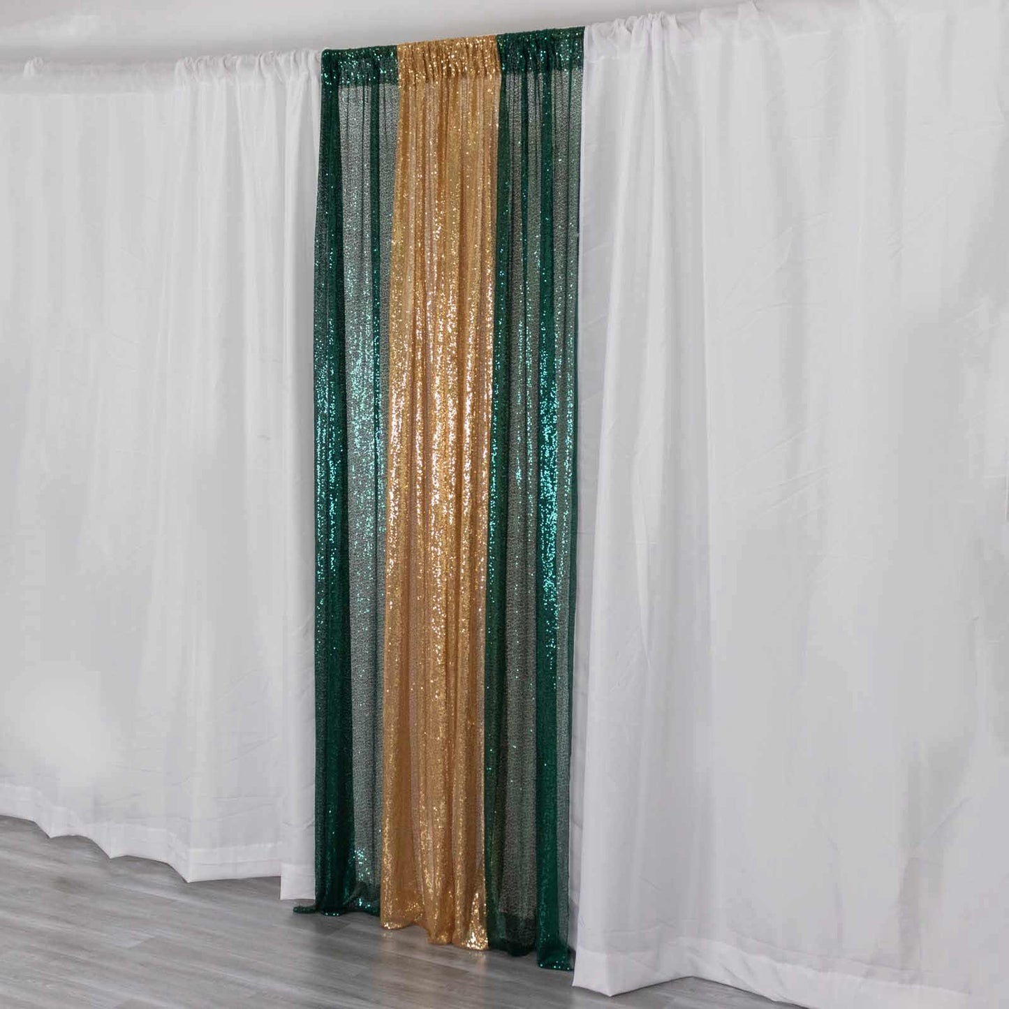 2 Pack Hunter Emerald Green Sequin Event Curtain Drapes with Rod Pockets, Seamless Backdrop Event Panels - 8ftx2ft