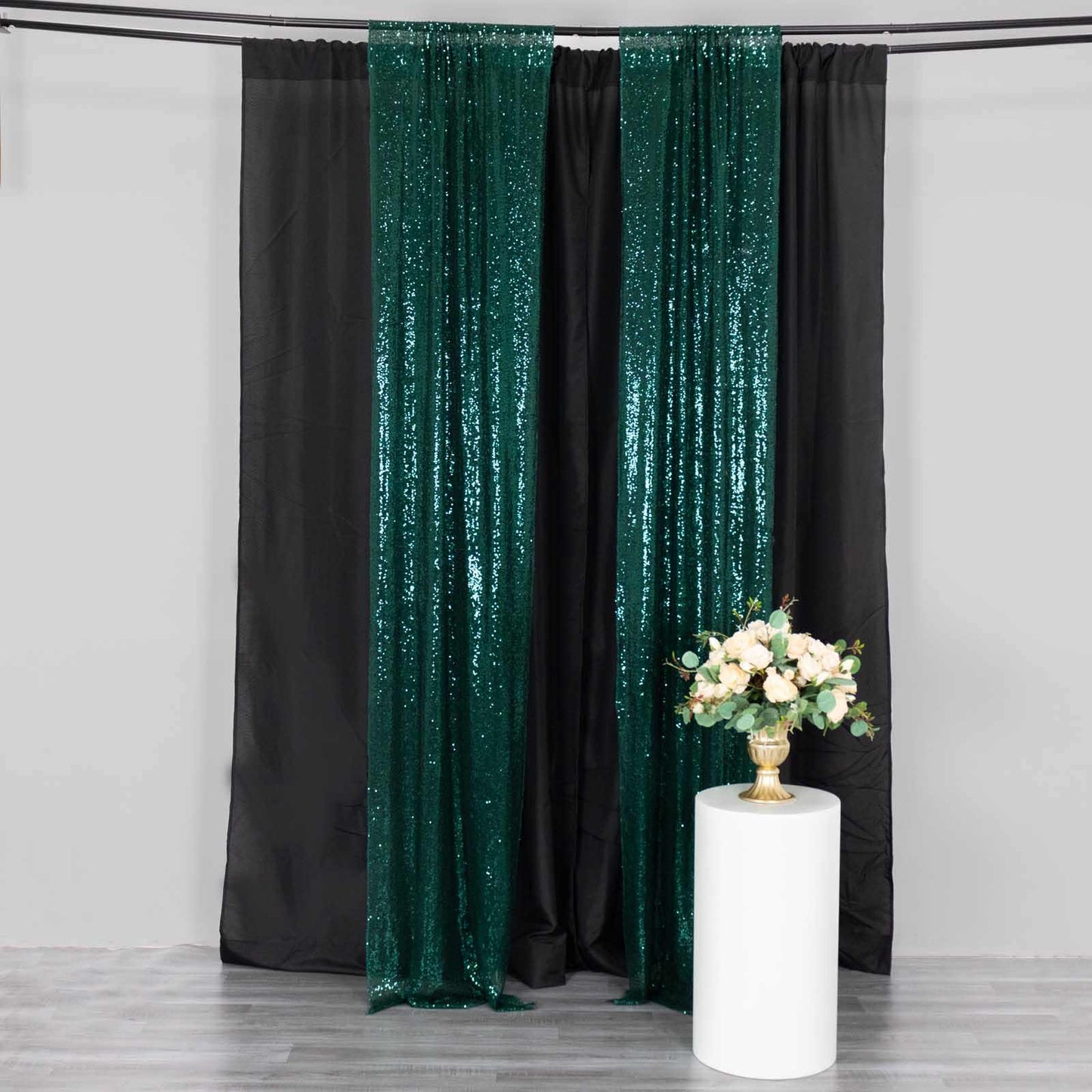 2 Pack Hunter Emerald Green Sequin Event Curtain Drapes with Rod Pockets, Seamless Backdrop Event Panels - 8ftx2ft