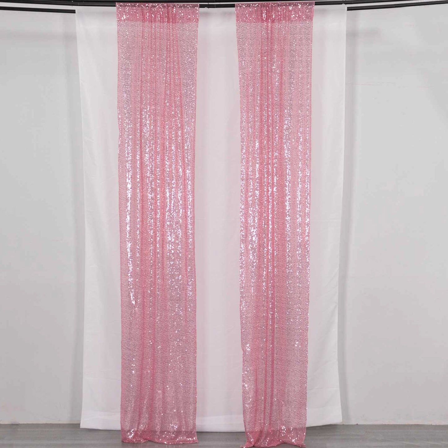 2 Pack Pink Sequin Event Curtain Drapes with Rod Pockets, Seamless Backdrop Event Panels - 8ftx2ft