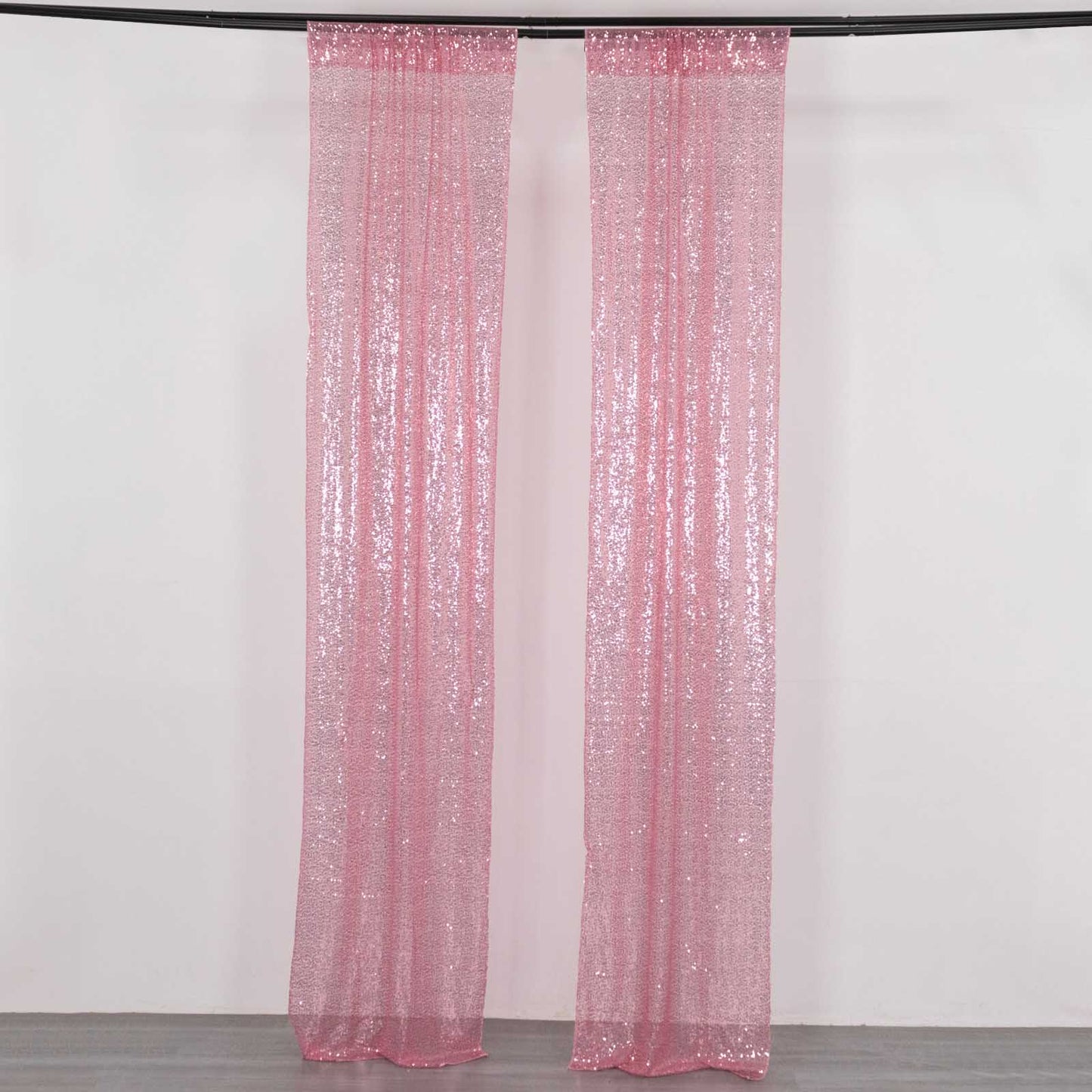 2 Pack Pink Sequin Event Curtain Drapes with Rod Pockets, Seamless Backdrop Event Panels - 8ftx2ft