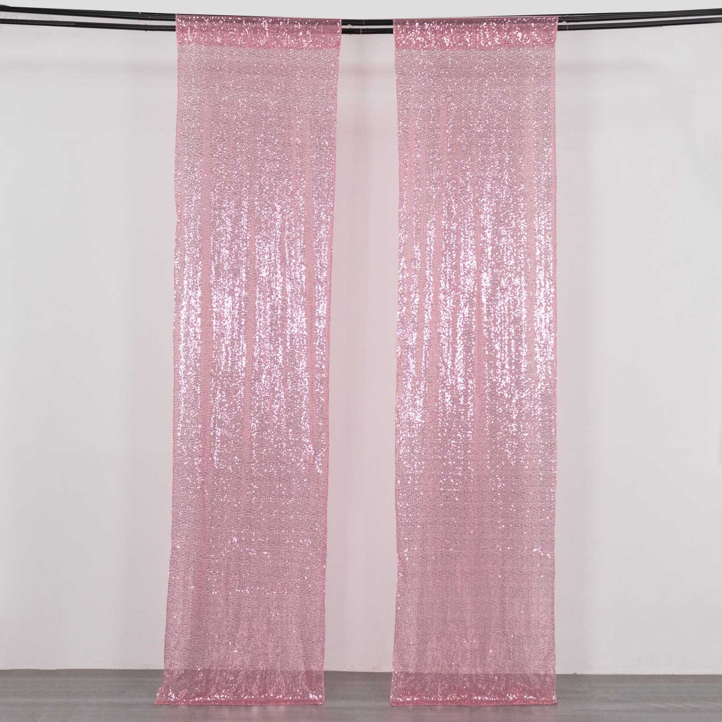 2 Pack Pink Sequin Event Curtain Drapes with Rod Pockets, Seamless Backdrop Event Panels - 8ftx2ft
