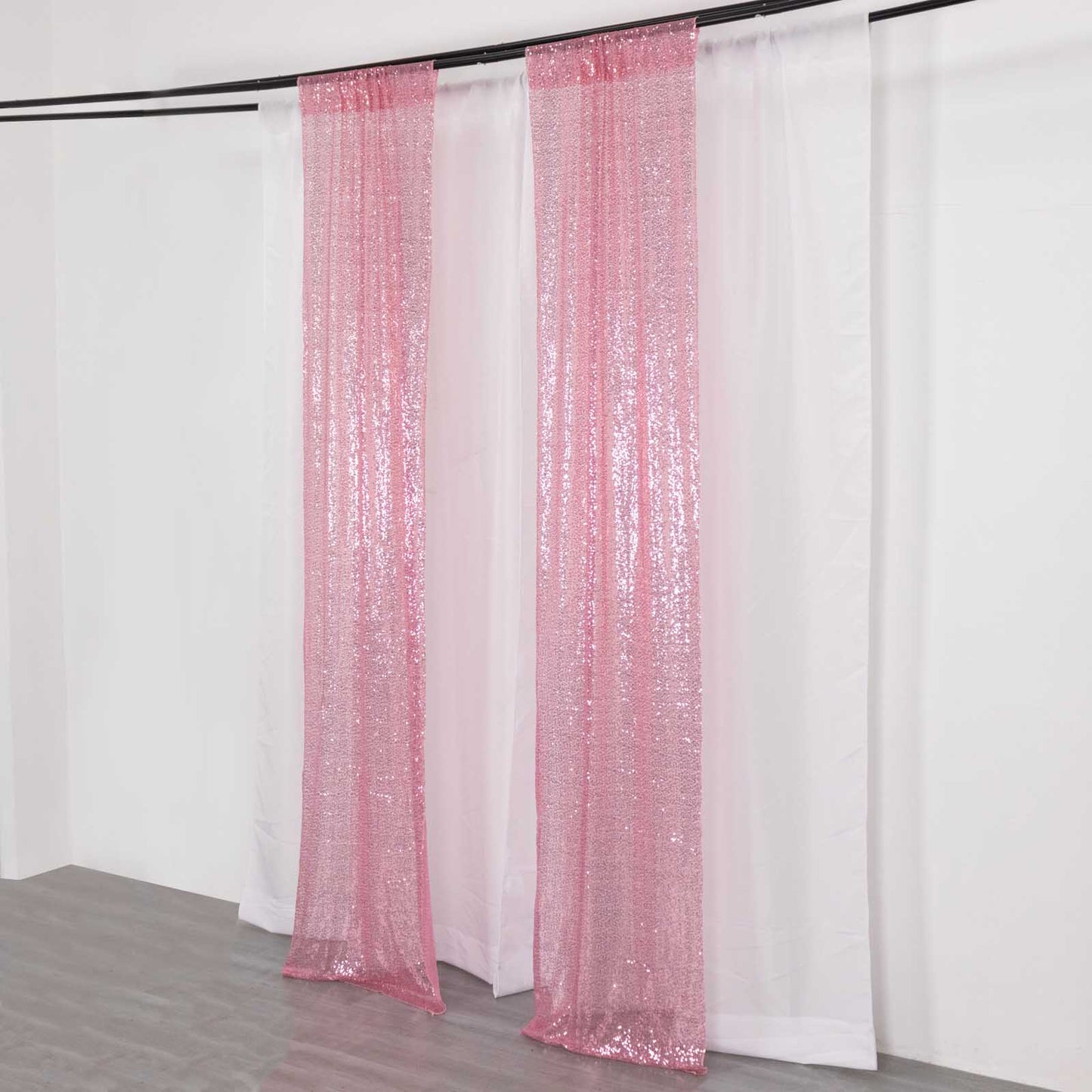 2 Pack Pink Sequin Event Curtain Drapes with Rod Pockets, Seamless Backdrop Event Panels - 8ftx2ft