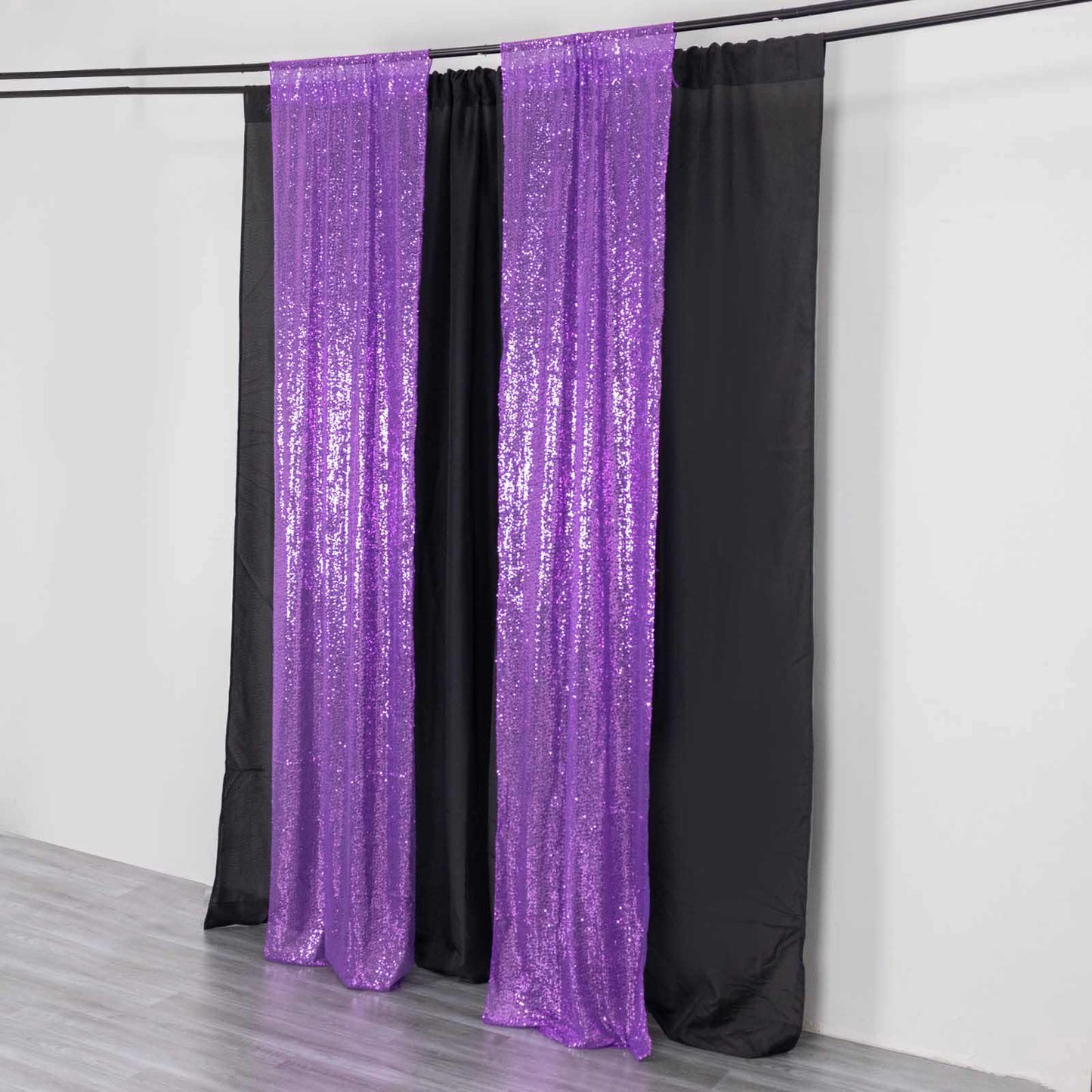 2 Pack Purple Sequin Event Curtain Drapes with Rod Pockets, Seamless Backdrop Event Panels - 8ftx2ft