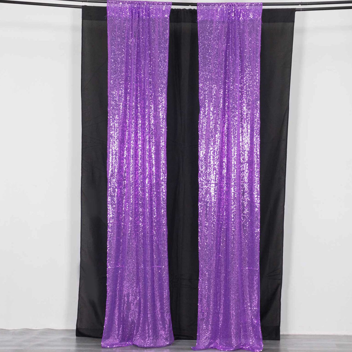 2 Pack Purple Sequin Event Curtain Drapes with Rod Pockets, Seamless Backdrop Event Panels - 8ftx2ft