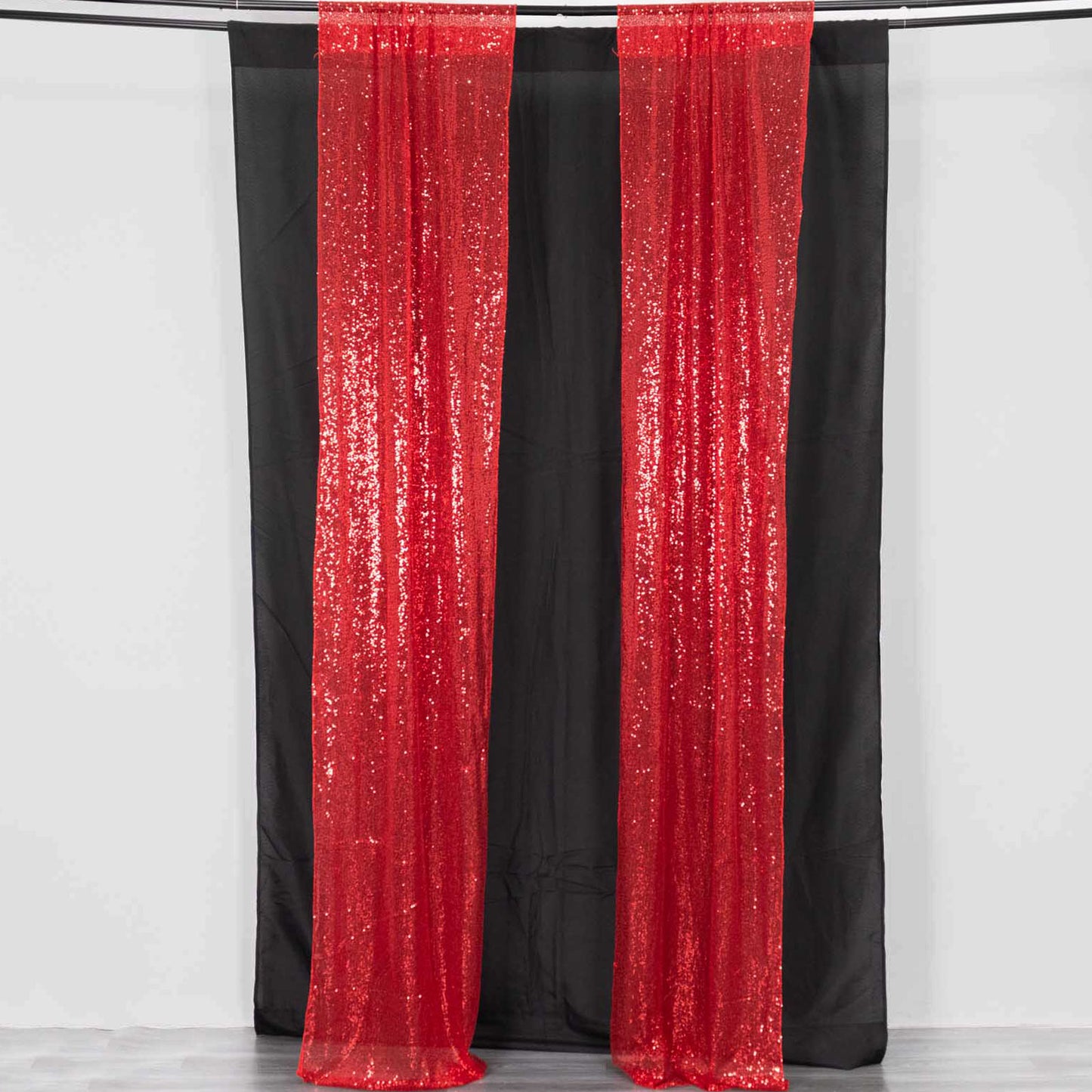 2 Pack Red Sequin Event Curtain Drapes with Rod Pockets, Seamless Backdrop Event Panels - 8ftx2ft