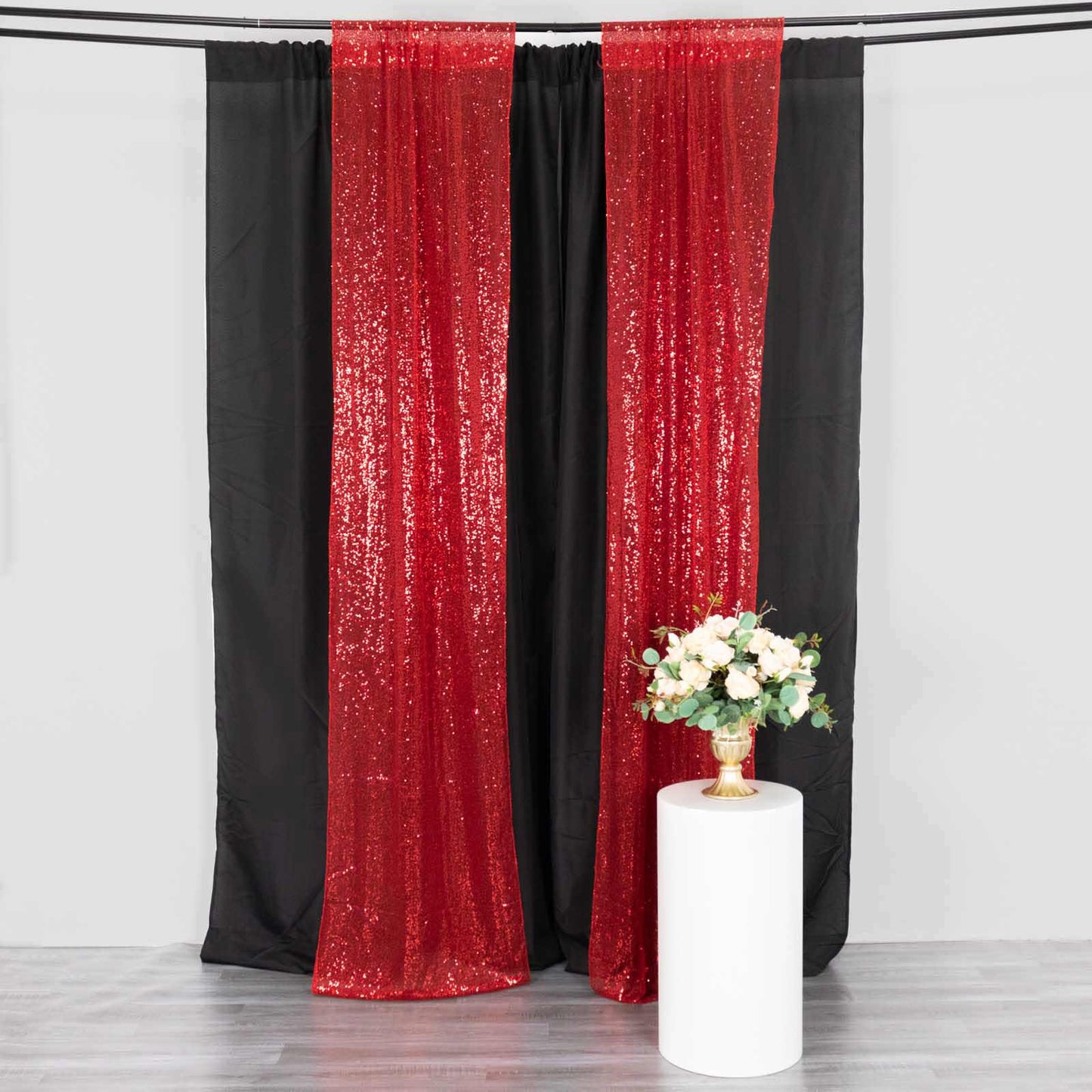 2 Pack Red Sequin Event Curtain Drapes with Rod Pockets, Seamless Backdrop Event Panels - 8ftx2ft