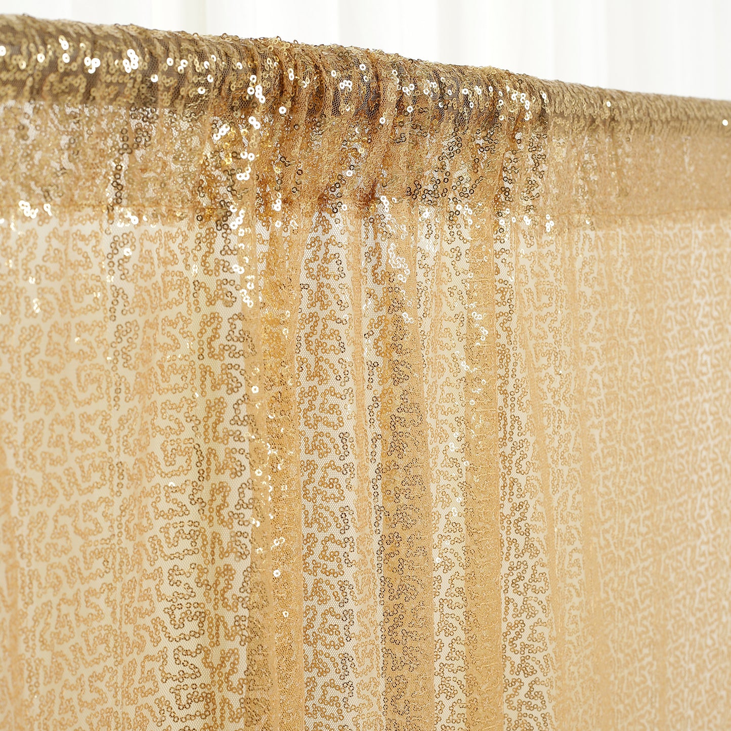 Gold sequin backdrop curtain for events and photo booths, 5ft x 12ft.