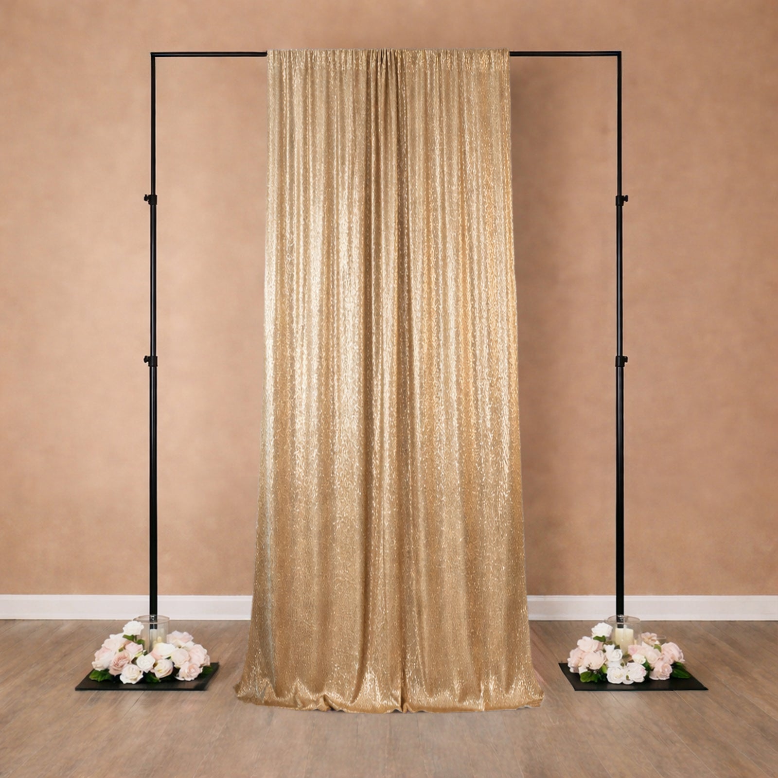 Gold sequin backdrop curtain for events and photo booths, 5ft x 12ft.
