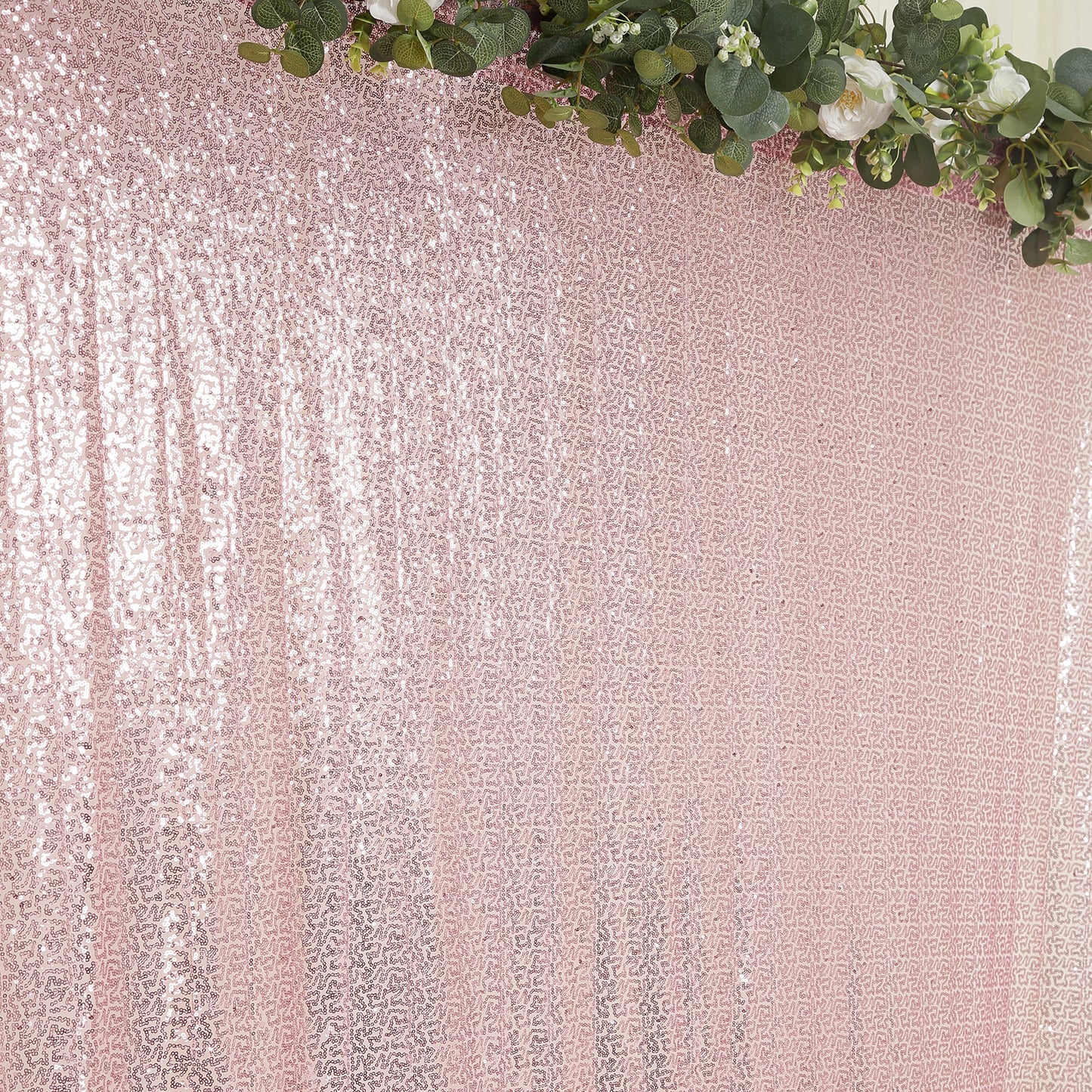 Pink sequin backdrop curtain with rod pocket for events and photo booths.
