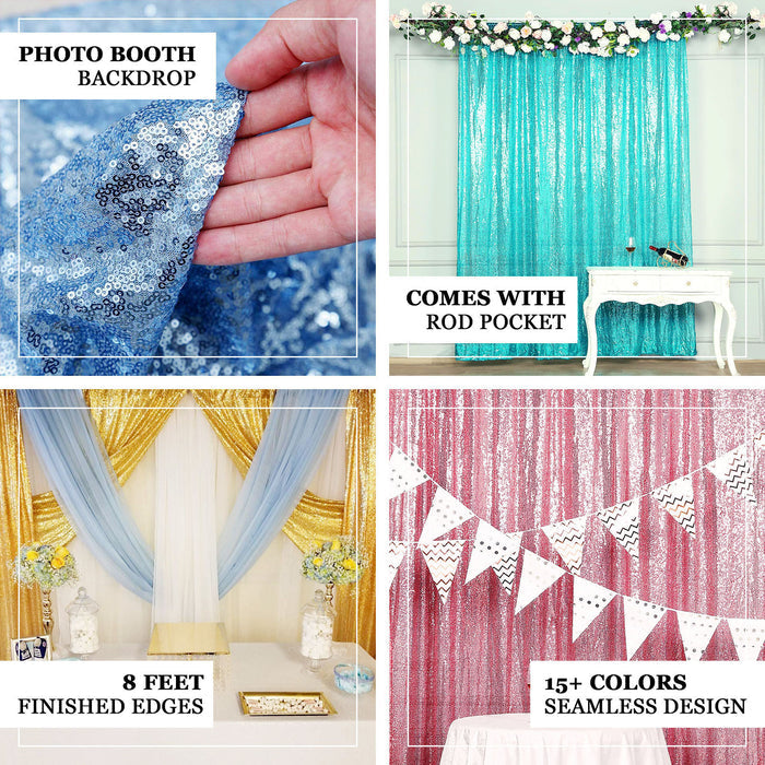 8ftx8ft Dusty Blue Sequin Event Curtain Drapes, Backdrop Event Panel