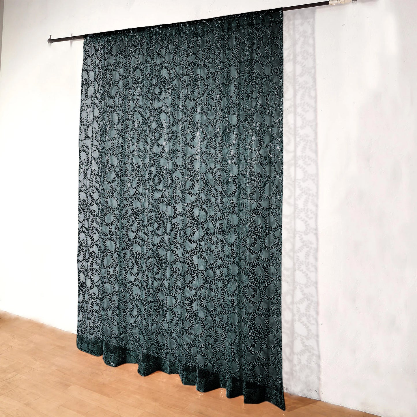 8ftx8ft Hunter Emerald Green Embroider Sequin Event Curtain Drapes, Sparkly Sheer Backdrop Event Panel With Embroidery Leaf