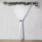 8ftx8ft Silver Embroider Sequin Event Curtain Drapes, Sparkly Sheer Backdrop Event Panel With Embroidery Leaf