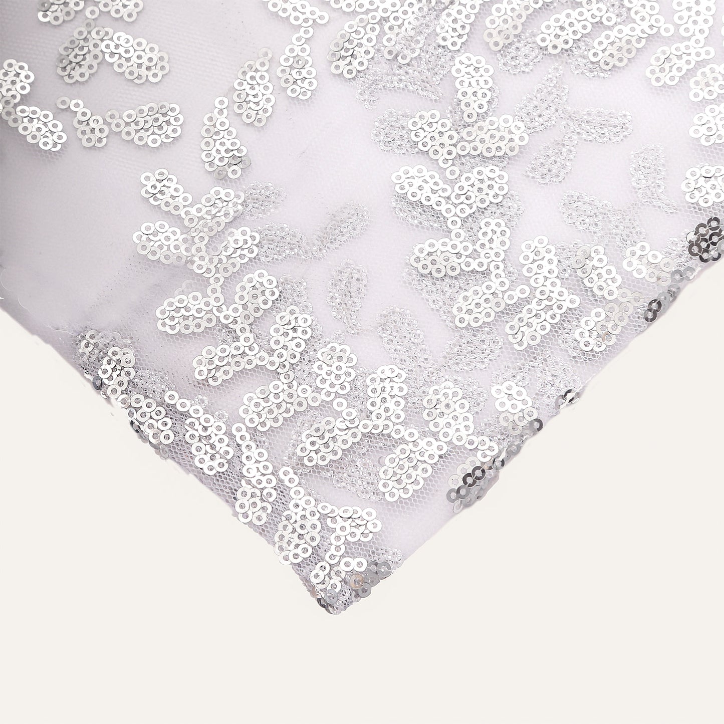 8ftx8ft Silver Embroider Sequin Event Curtain Drapes, Sparkly Sheer Backdrop Event Panel With Embroidery Leaf