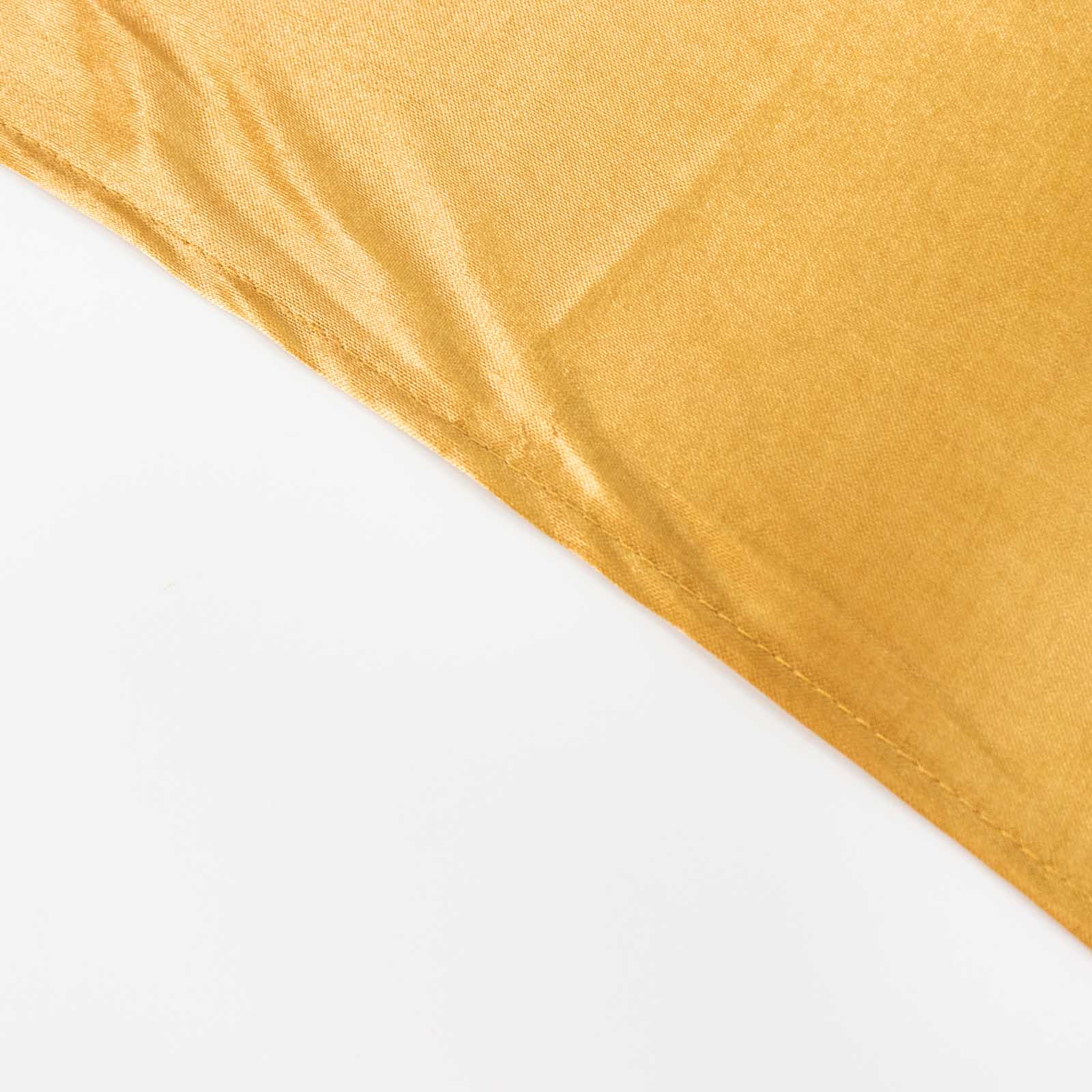 Gold satin event curtain drapes, 10ft x 10ft, glossy photo backdrop panel.