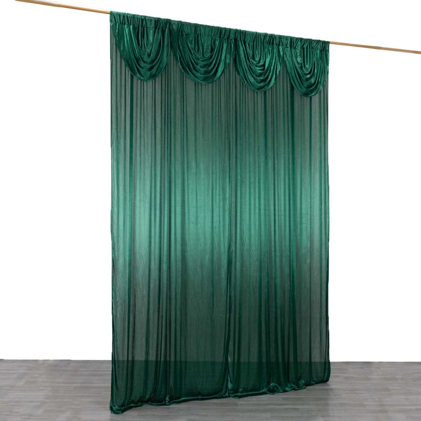 10ftx10ft glossy emerald green pleated satin event curtain drapes