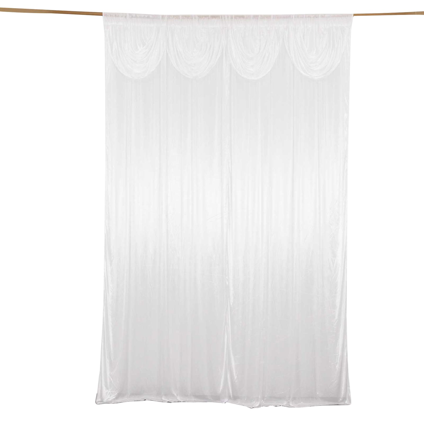 White satin event curtain drapes, perfect for photo backdrops.
