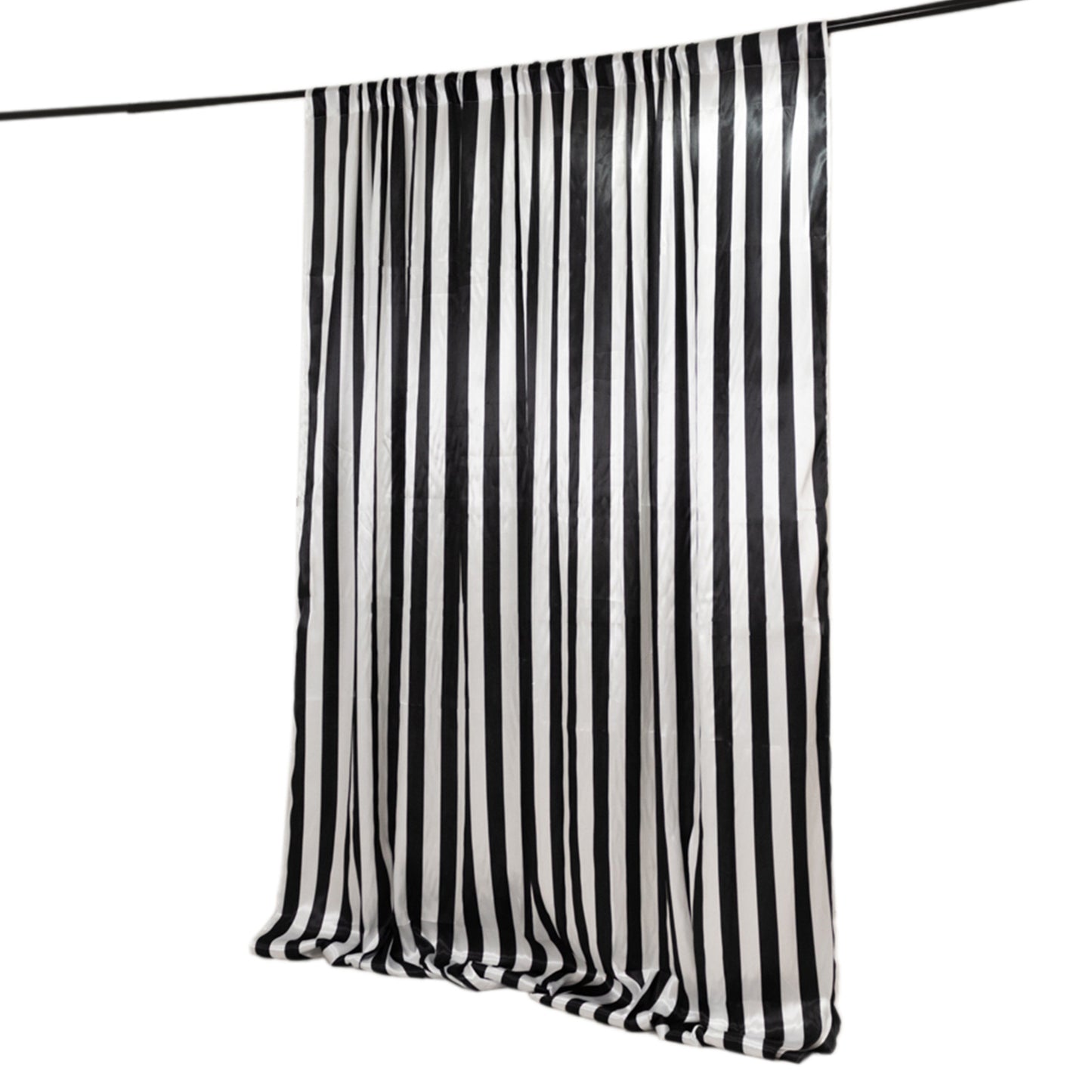 Black White Striped Satin Backdrop Curtain Drapery, Glossy Event Photography Background Room Divider Curtain Panel - 8ftx10ft