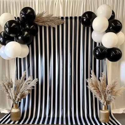 Elegant Black and White Striped Satin Backdrop Curtain Panel