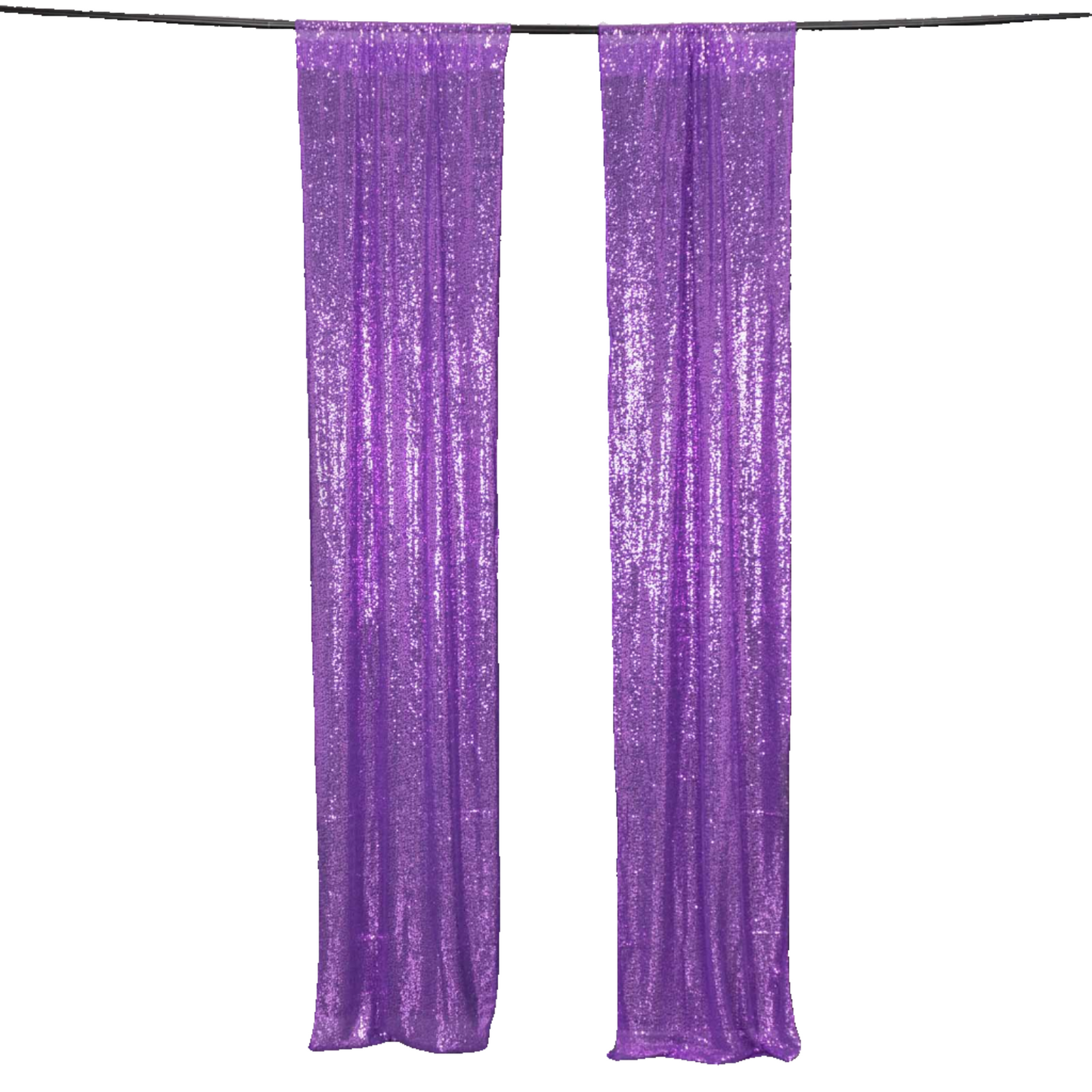 2 Pack Purple Sequin Event Curtain Drapes with Rod Pockets, Seamless Backdrop Event Panels - 8ftx2ft