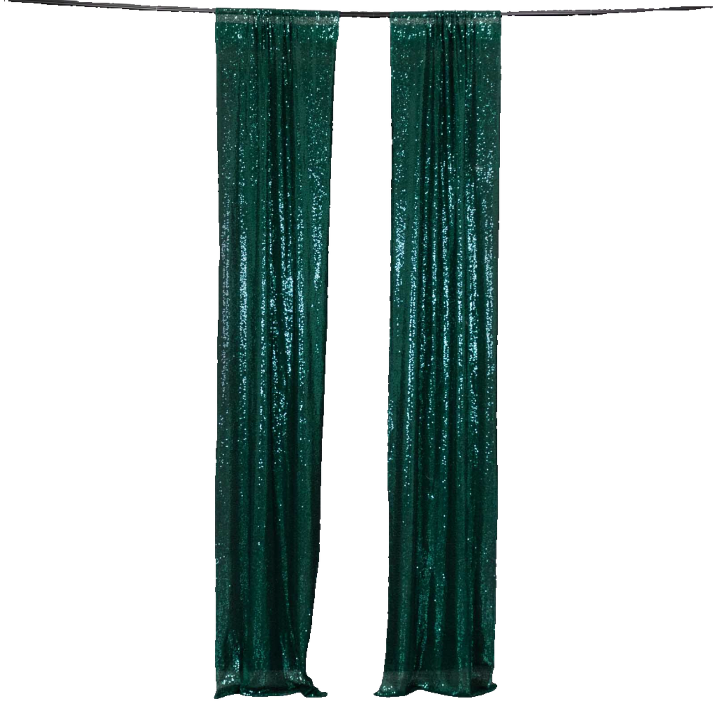 2 Pack Hunter Emerald Green Sequin Event Curtain Drapes with Rod Pockets, Seamless Backdrop Event Panels - 8ftx2ft