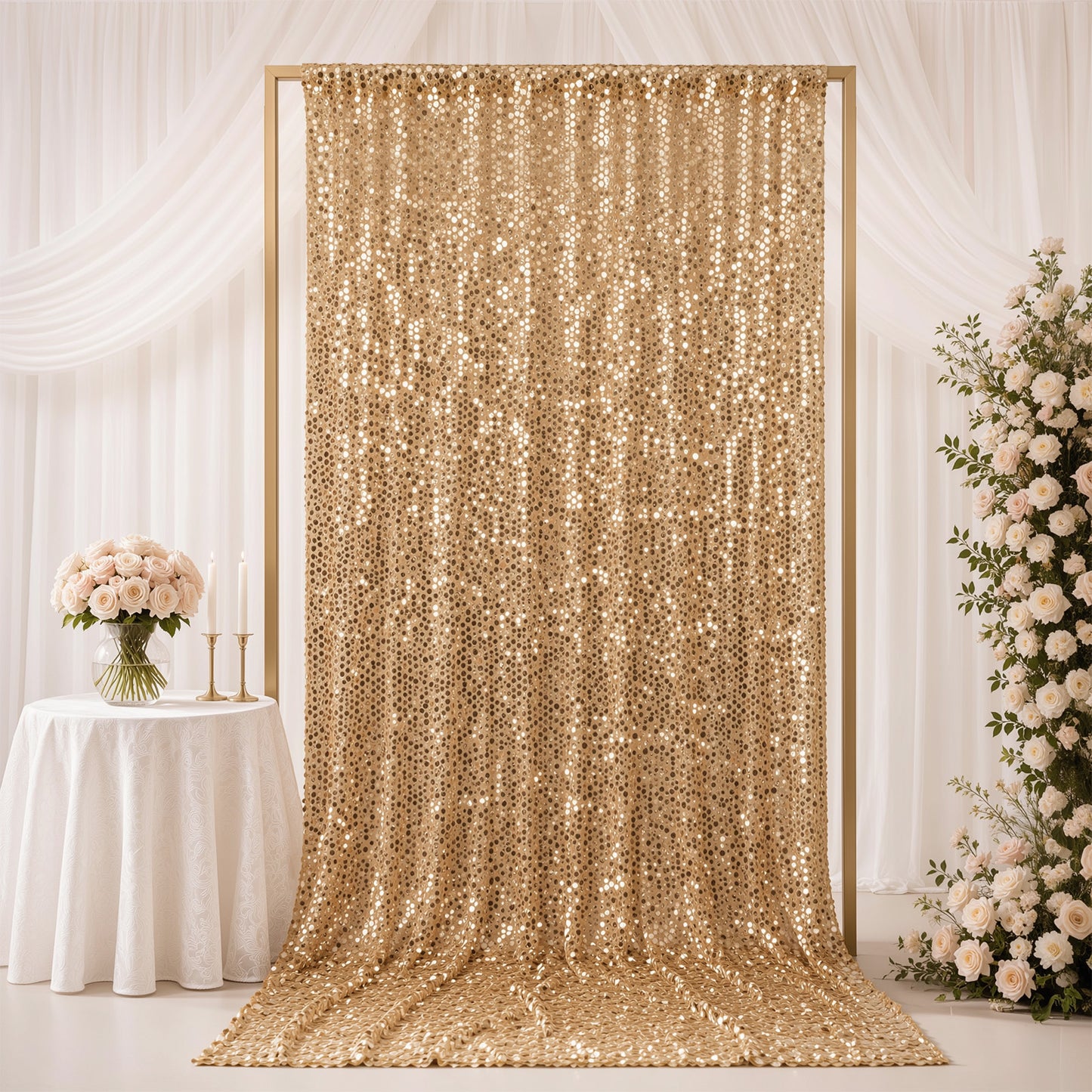 Gold Large Payette Sequin Backdrop Curtain 5ft x 12ft - Big Round Sequin Event Photography Panel wit