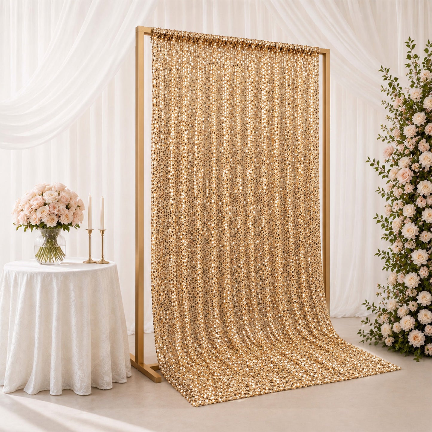 Gold Large Payette Sequin Backdrop Curtain 5ft x 12ft - Big Round Sequin Event Photography Panel wit