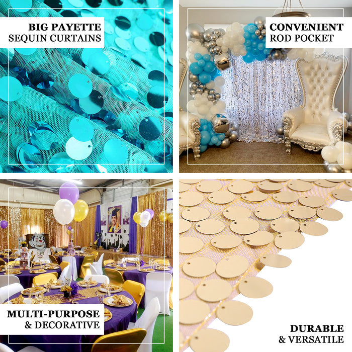 8ftx8ft Turquoise Big Payette Sequin Event Curtain Drapes, Backdrop Event Panel