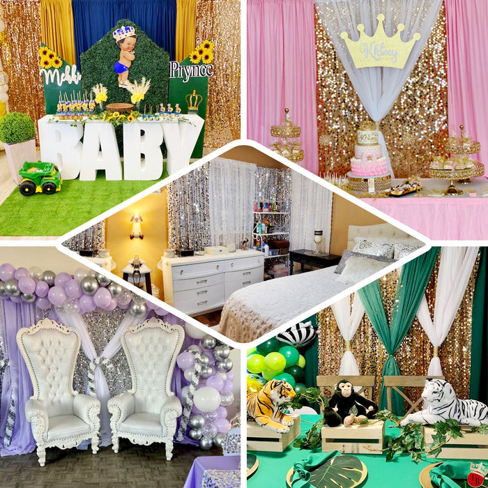 Iridescent sequin backdrop curtain for event decor.