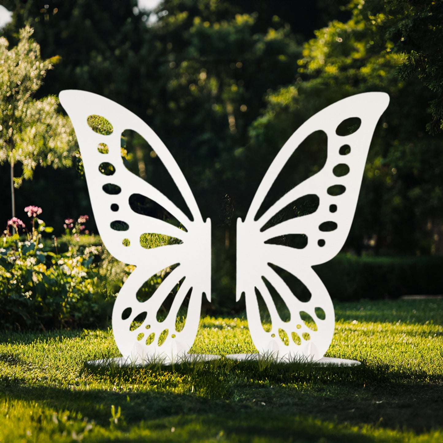 White butterfly wings backdrop photo prop, large cut-out stand for events.