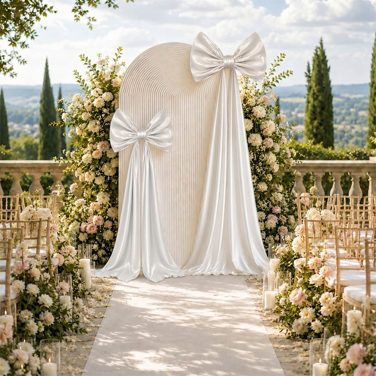 Giant Satin Bow Backdrop Decor, 10ft, Beige – Weddings, Birthdays & Baby Showers
