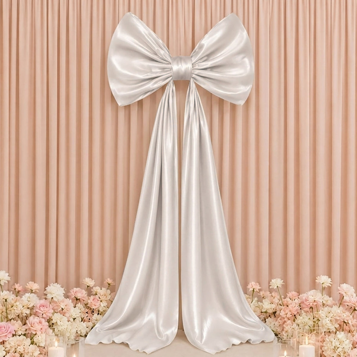 Giant Satin Bow Backdrop Decor, 10ft, Beige – Weddings, Birthdays & Baby Showers