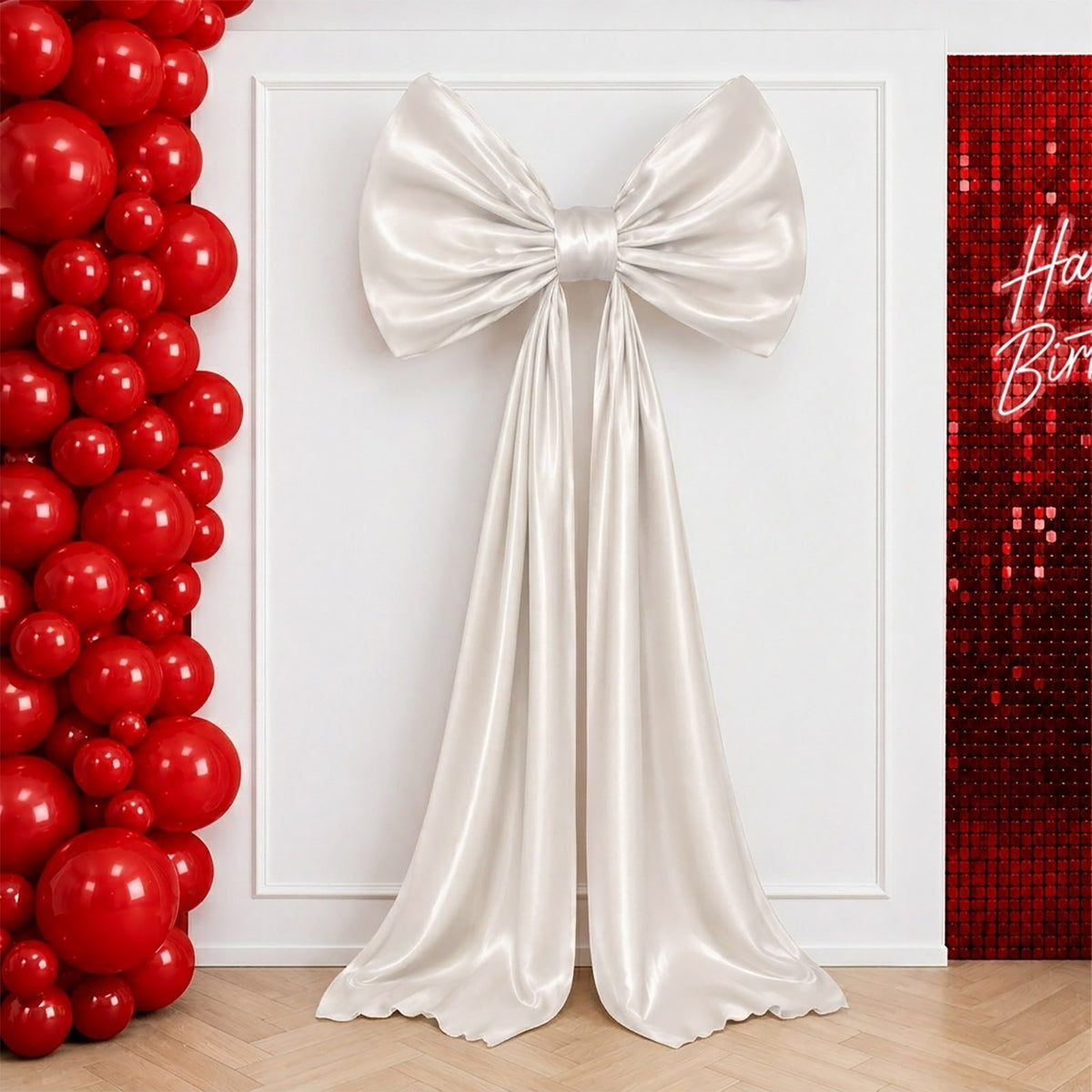 Giant Satin Bow Backdrop Decor, 10ft, Beige – Weddings, Birthdays & Baby Showers