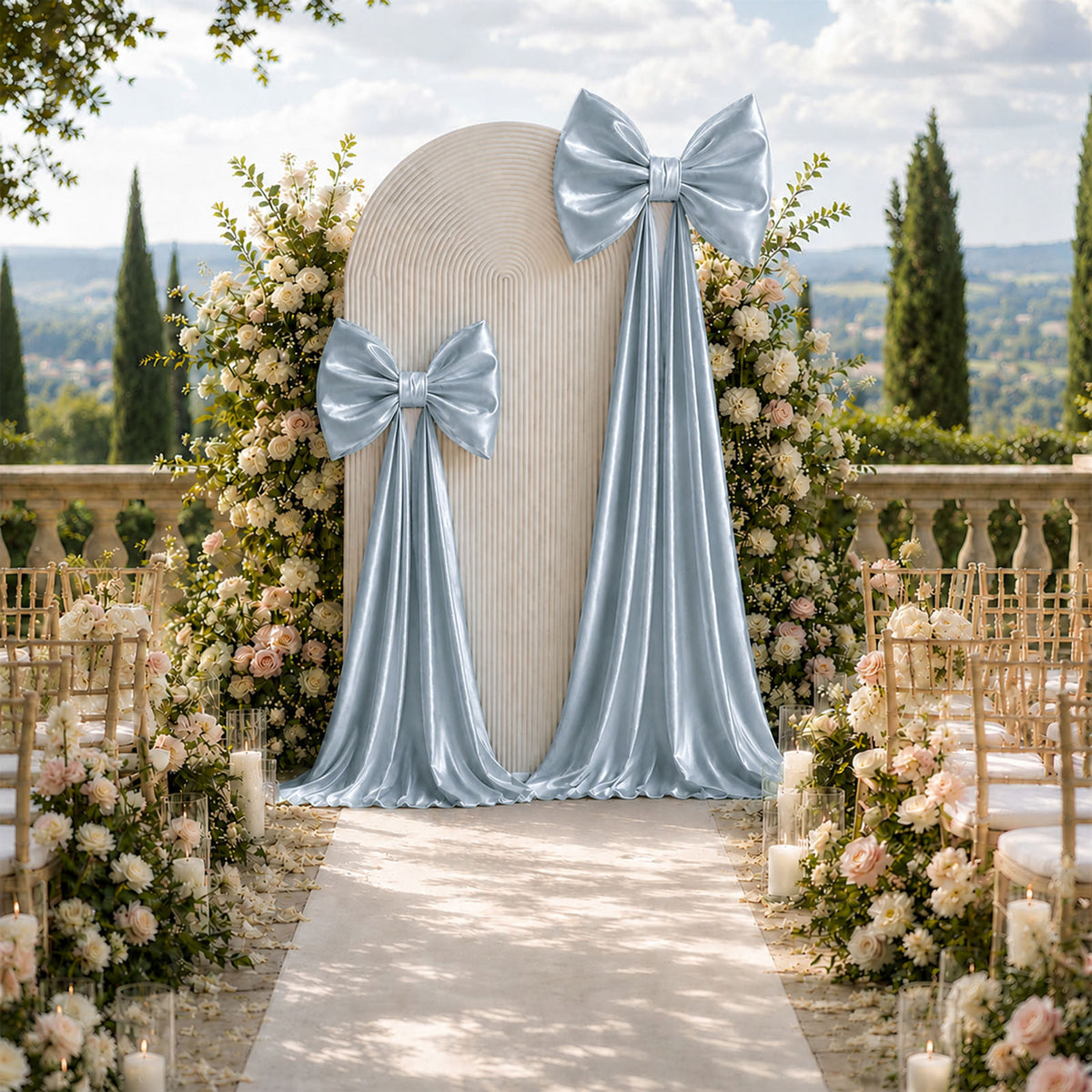Giant Satin Bow Backdrop Decor, 10ft, Light Blue – Weddings, Birthdays & Baby Showers