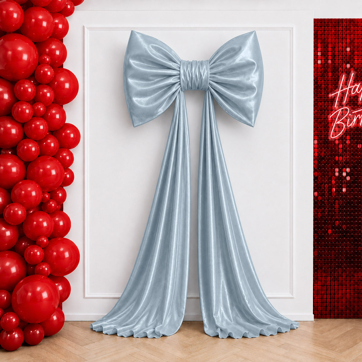 Giant Satin Bow Backdrop Decor, 10ft, Light Blue – Weddings, Birthdays & Baby Showers