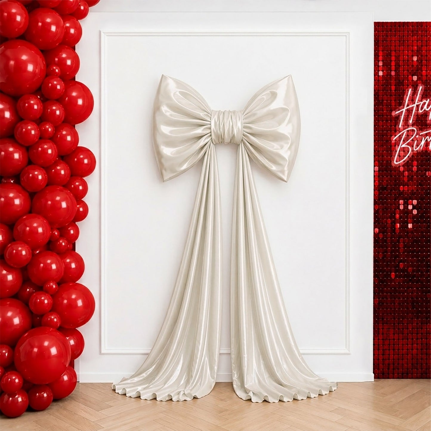 7ft Giant Beige Satin Bow Tie Décor for Backdrops – Wedding & Event Photo Booth Decoration