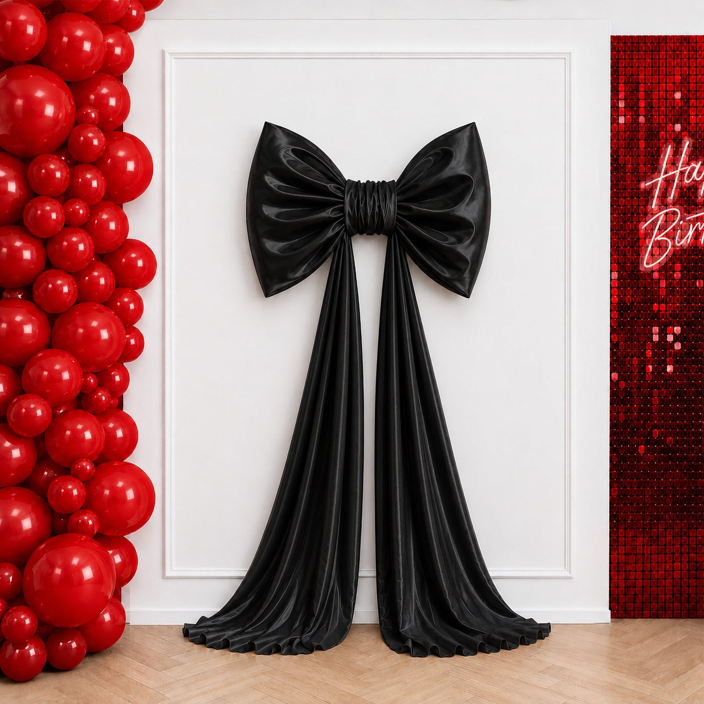 7ft Giant Black Bow Tie Décor for Backdrops – Wedding & Event Photo Booth Decoration