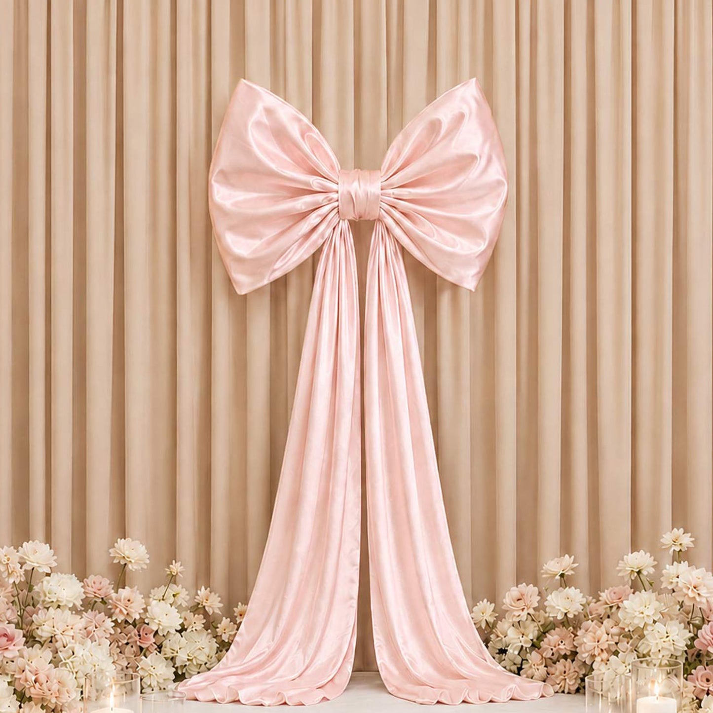 7ft Giant Pink Satin Bow Tie Décor for Backdrops – Wedding & Event Photo Booth Decoration