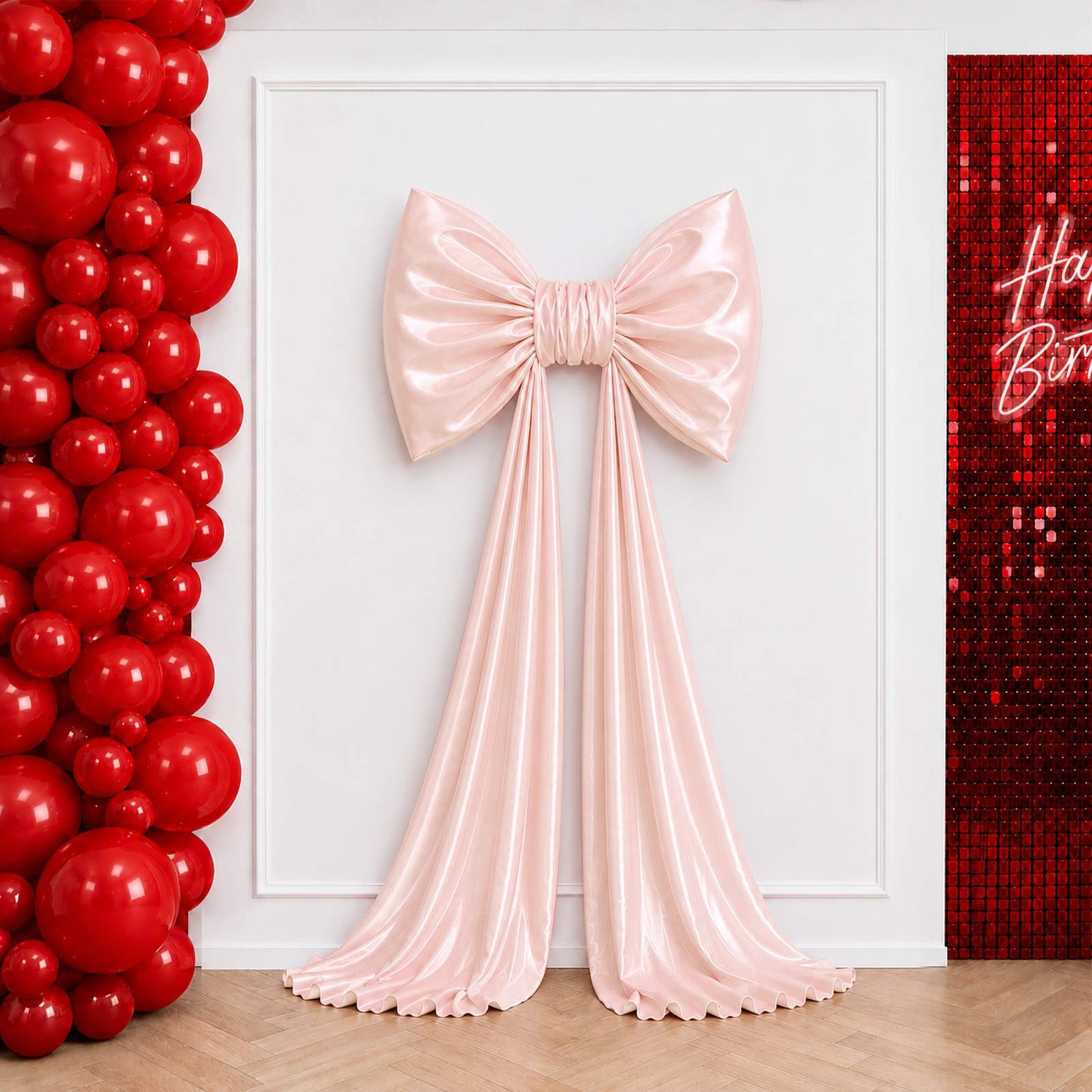 7ft Giant Pink Satin Bow Tie Décor for Backdrops – Wedding & Event Photo Booth Decoration