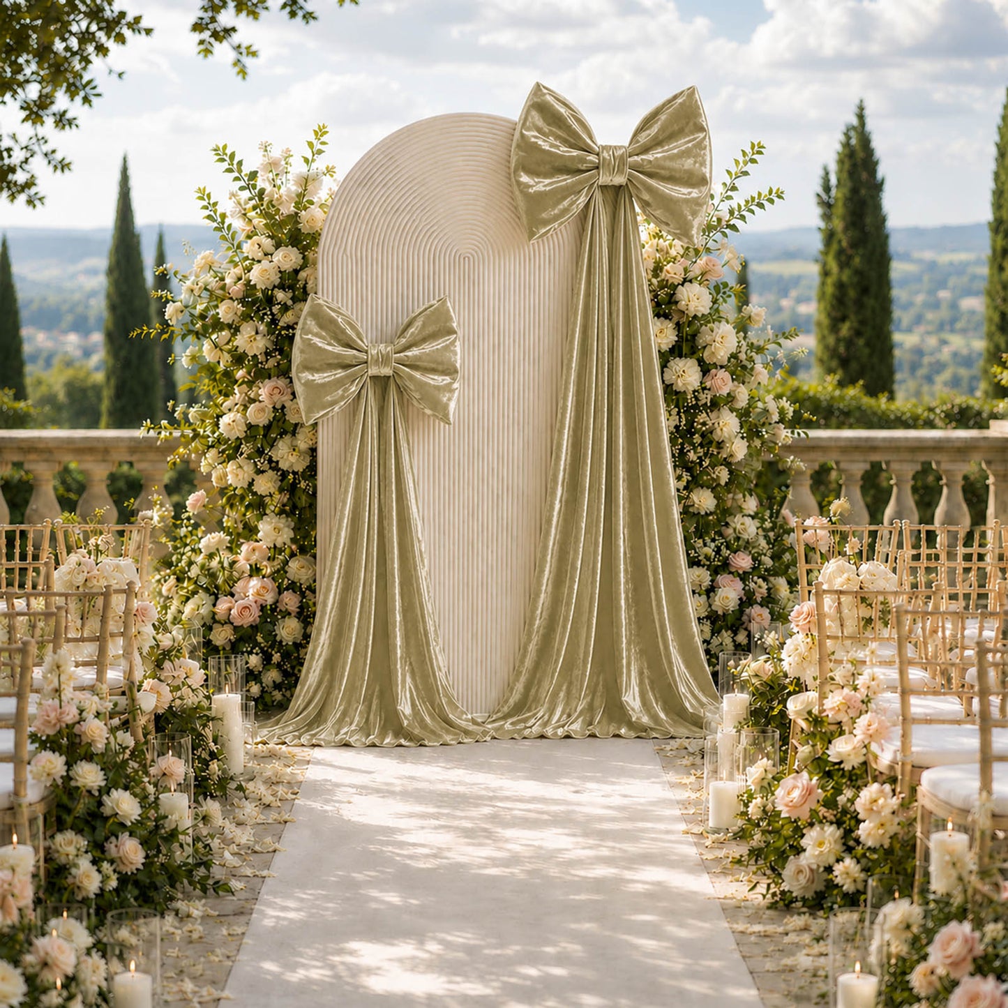 7ft Gold Velvet Giant Bow Tie Décor for Weddings, Galas & Events - Oversized Decorative Backdrop Bow