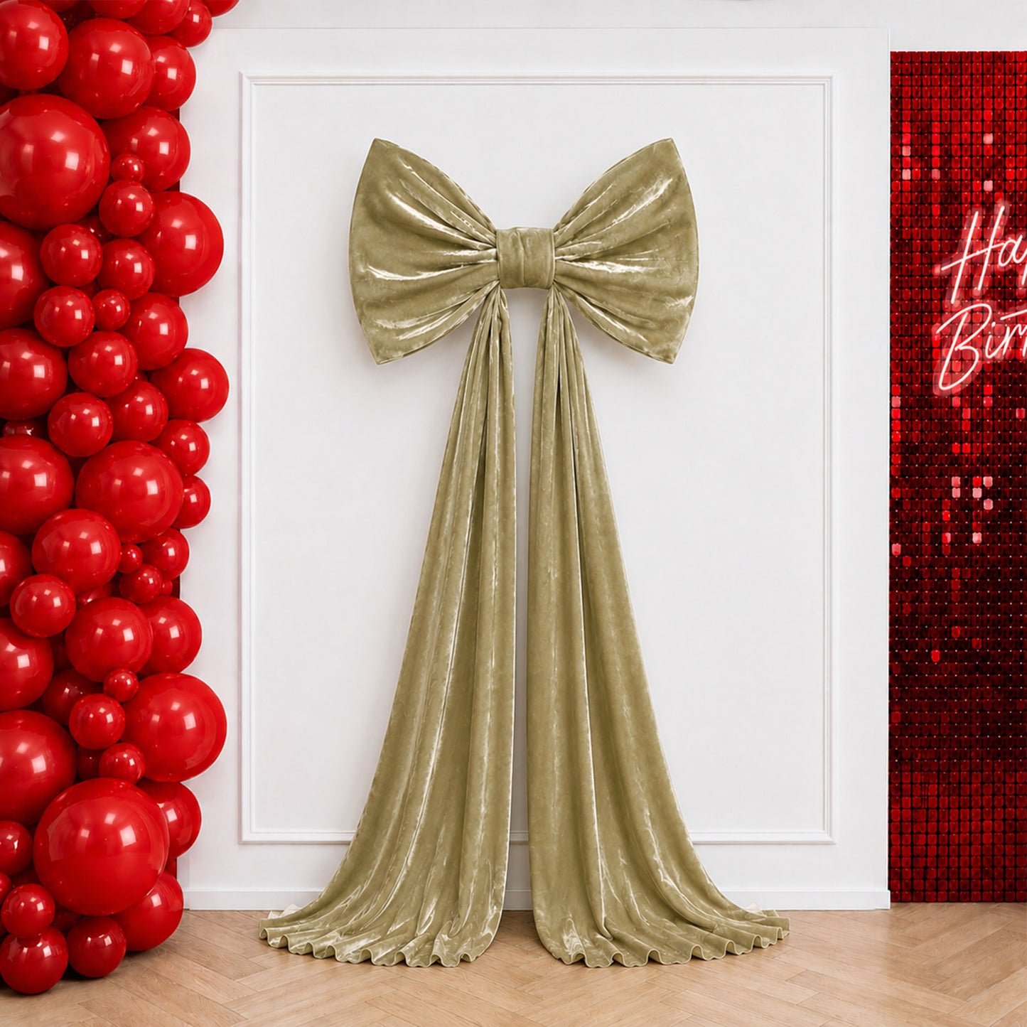 7ft Gold Velvet Giant Bow Tie Décor for Weddings, Galas & Events - Oversized Decorative Backdrop Bow