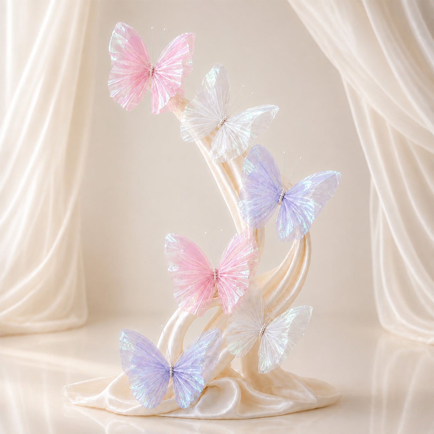 10 Pack Large 3D Butterfly Decorations 20" - Iridescent Gauze, Pearl Body & Wire Antennae, Backdrop 