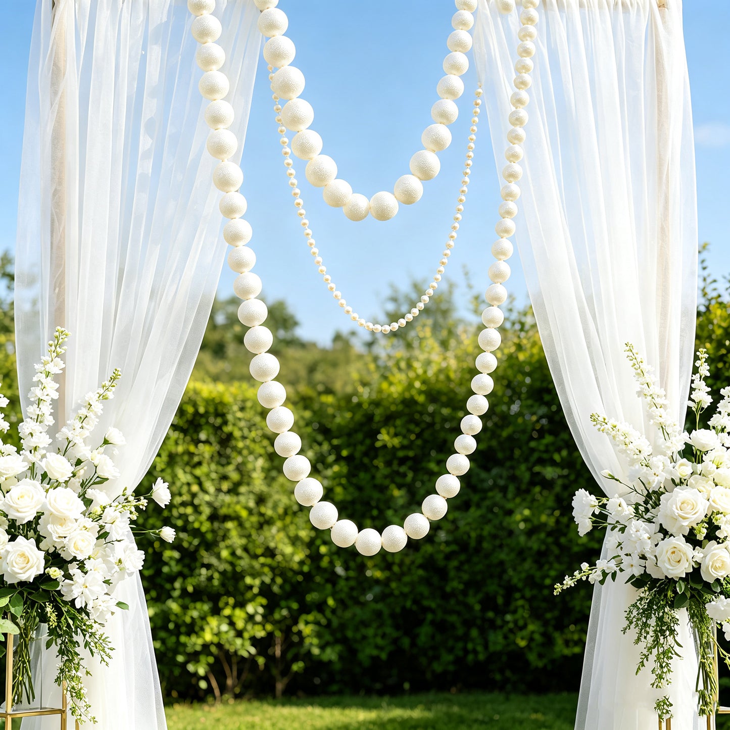 Foam Pearl Garland White 7.5ft Long with 60 Count 1.5" Pearls - Hanging Strand for Backdrop Decor