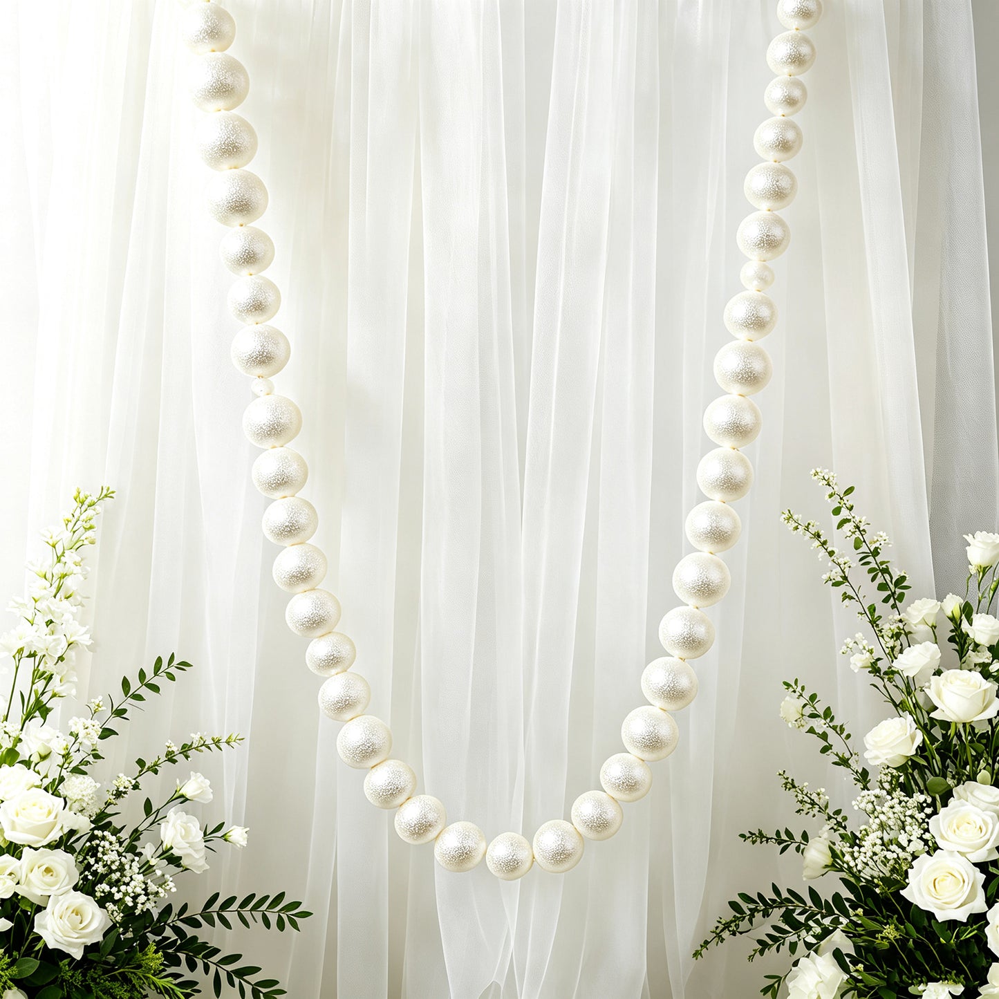 Foam Pearl Garland White 7.5ft Long with 60 Count 1.5" Pearls - Hanging Strand for Backdrop Decor
