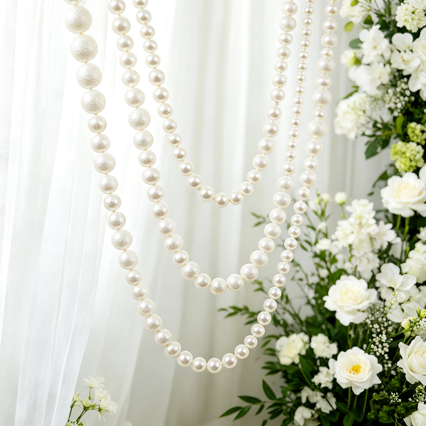 Foam Pearl Garland White 7.5ft Long with 60 Count 1.5" Pearls - Hanging Strand for Backdrop Decor