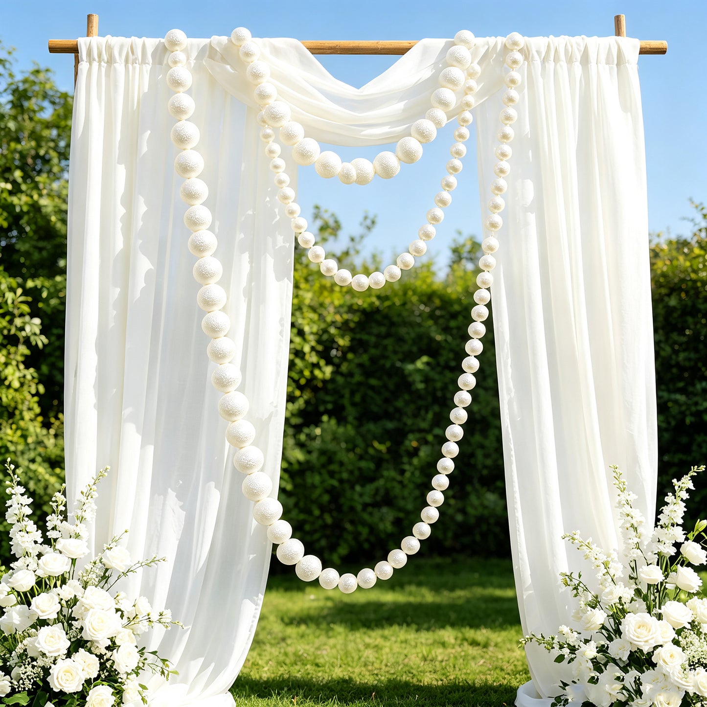 Foam Pearl Garland White 7.5ft Long with 40 Count 2" Pearls - Hanging Strand for Backdrop Decor