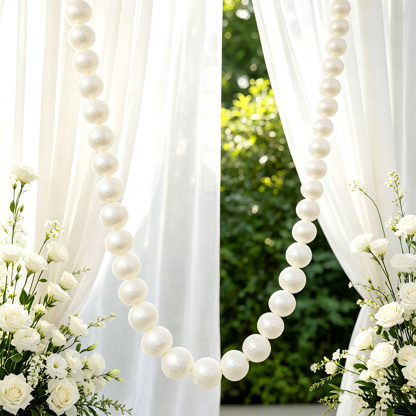 Foam Pearl Garland White 7.5ft Long with 40 Count 2" Pearls - Hanging Strand for Backdrop Decor