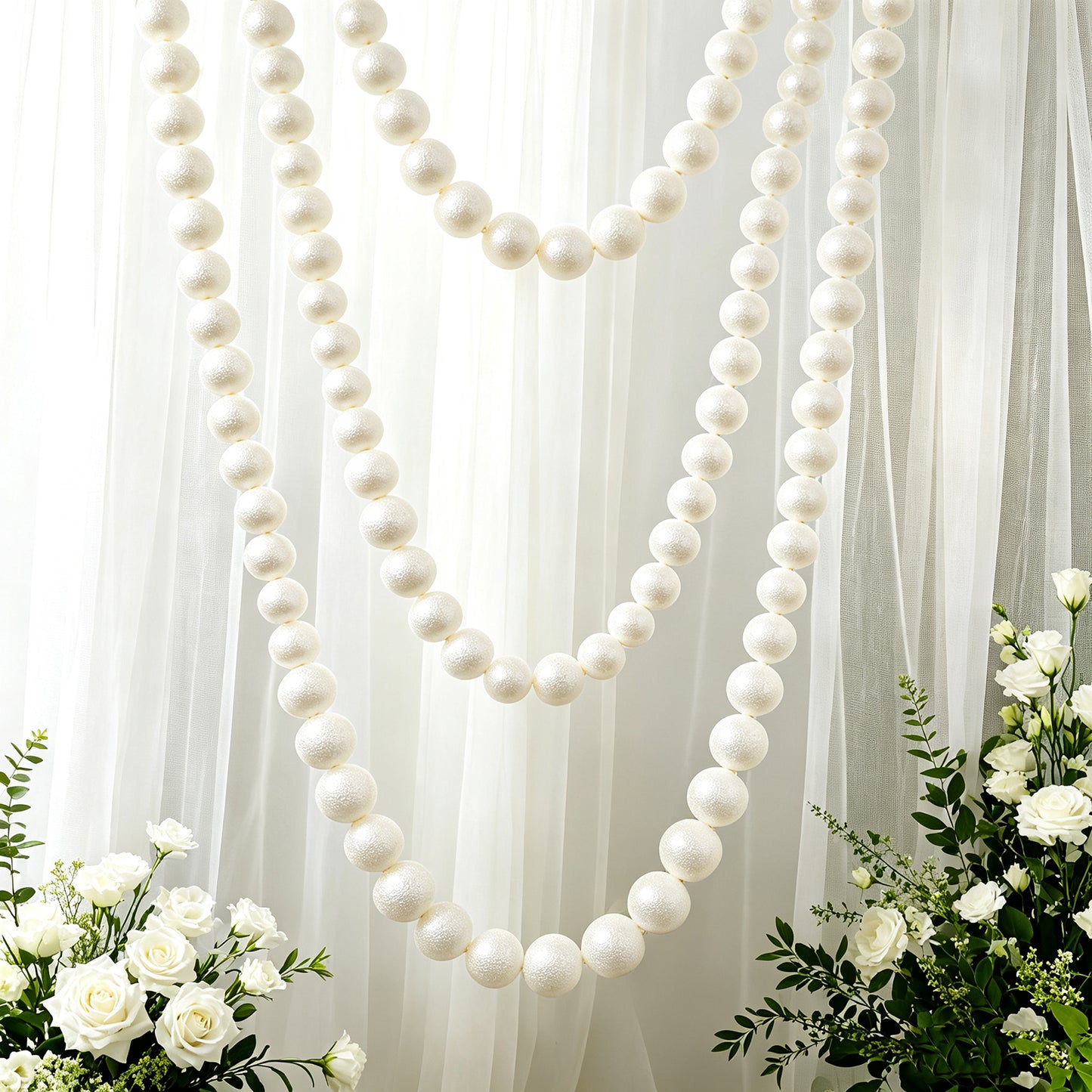 Foam Pearl Garland White 5ft Long with 20 Count 3" Pearls - Hanging Strand for Backdrop Decor