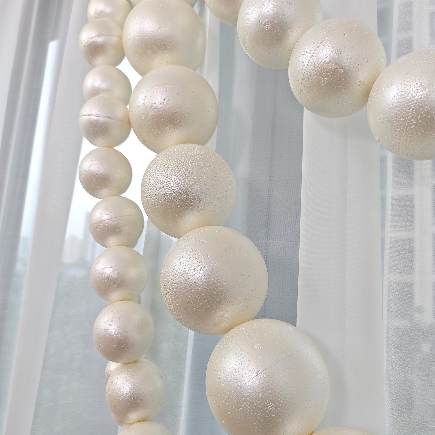 Foam Pearl Garland White 5ft Long with 20 Count 3" Pearls - Hanging Strand for Backdrop Decor