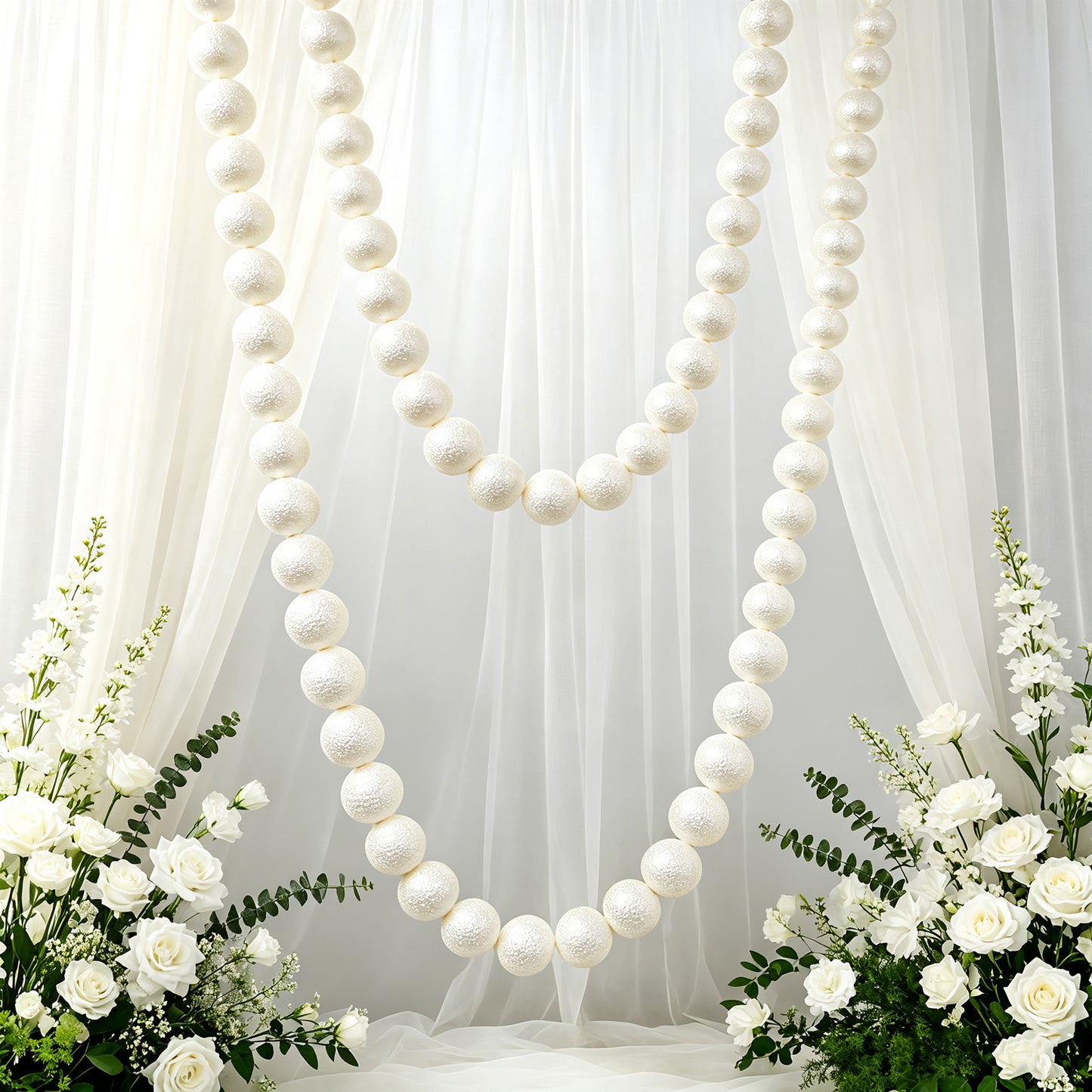 Foam Pearl Garland White 5ft Long with 20 Count 3" Pearls - Hanging Strand for Backdrop Decor